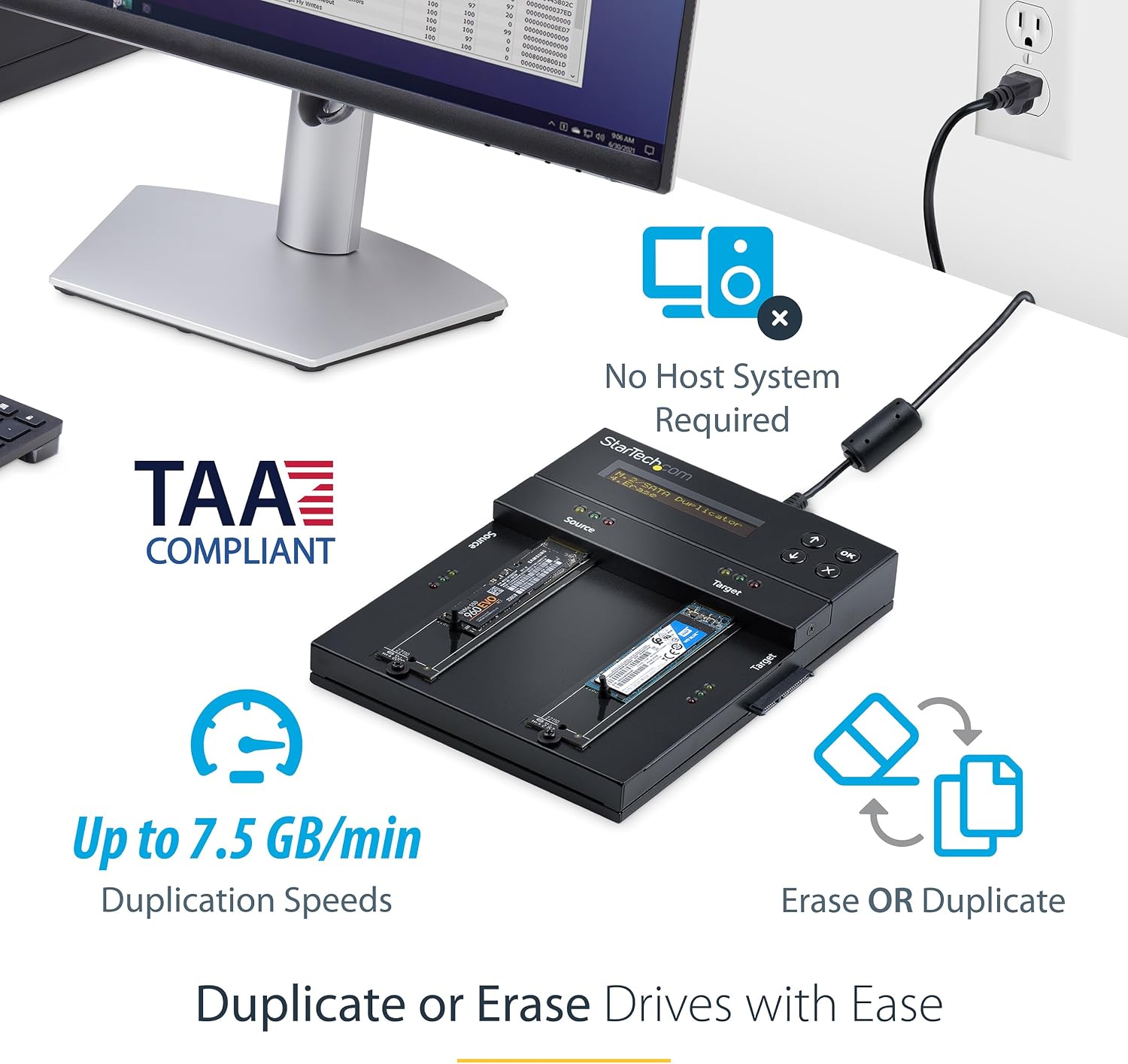 StarTech Standalone Dual Bay M.2 SATA/NVMe Duplicator/Eraser